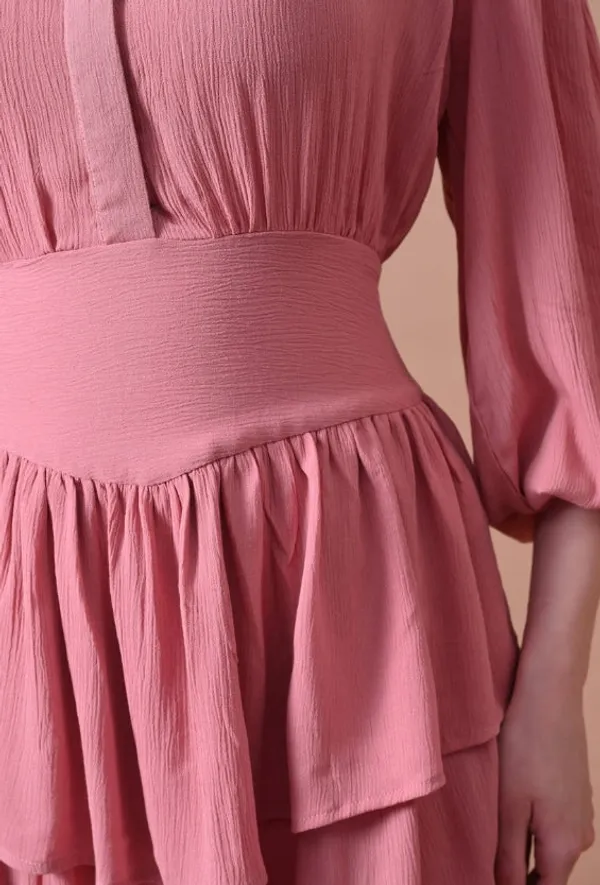 Dusty_Rose_Rayon_Tiered_Mini_Dress_Waist_For_Women