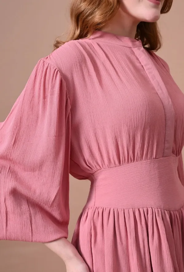 Dusty_Rose_Rayon_Tiered_Mini_Dress_Waist_For_Women