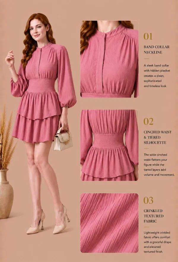 Dusty_Rose_Rayon_Tiered_Mini_Dress_Waist_For_Women