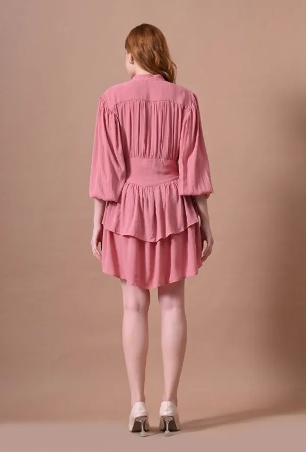 Dusty_Rose_Rayon_Tiered_Mini_Dress_Waist_For_Women