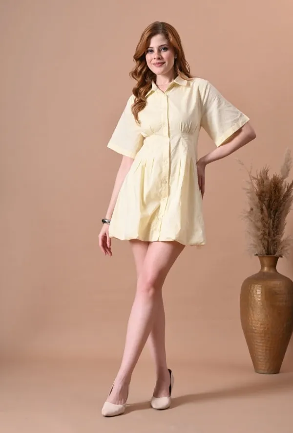 Buttercup_Yellow_Cotton_Shirt_Dress_For_Women