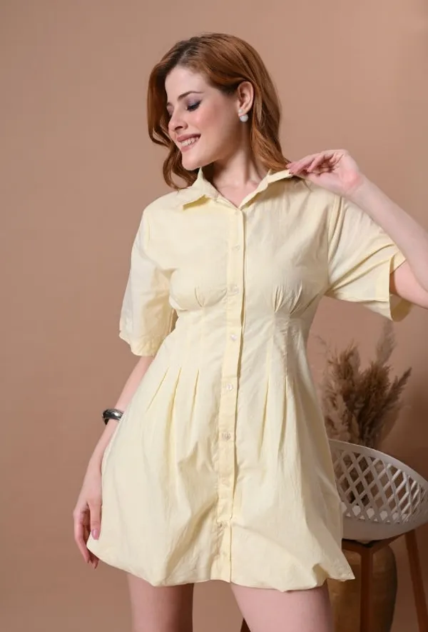 Buttercup_Yellow_Cotton_Shirt_Dress_For_Women
