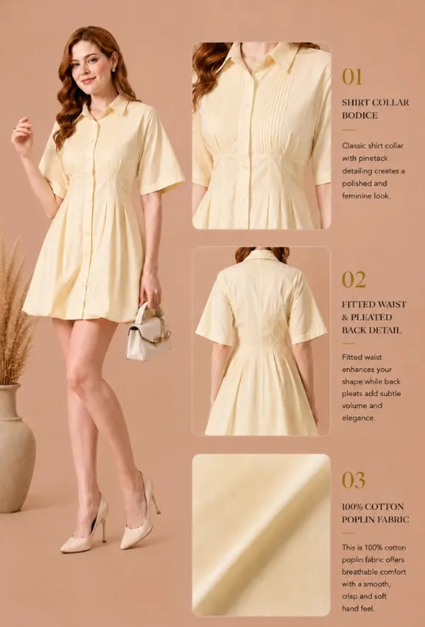 Buttercup_Yellow_Cotton_Shirt_Dress_For_Women
