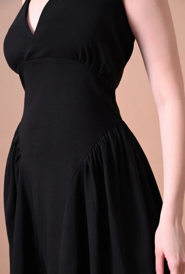 Black_Cotton_Knit_Backless_Halter_Mini_Dress_For_Women