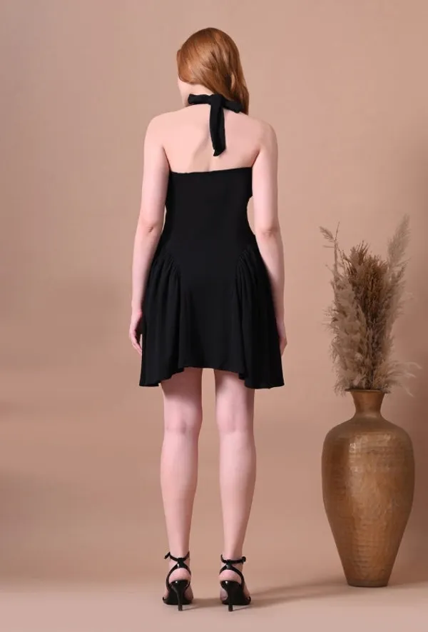 Black_Cotton_Knit_Backless_Halter_Mini_Dress_For_Women