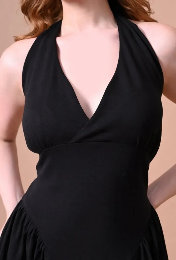 Black_Cotton_Knit_Backless_Halter_Mini_Dress_For_Women