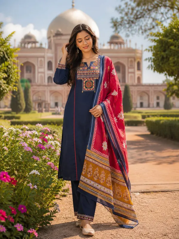 Navy_Blue_Printed_Kurta_Set_With_Dupatta_For_Women