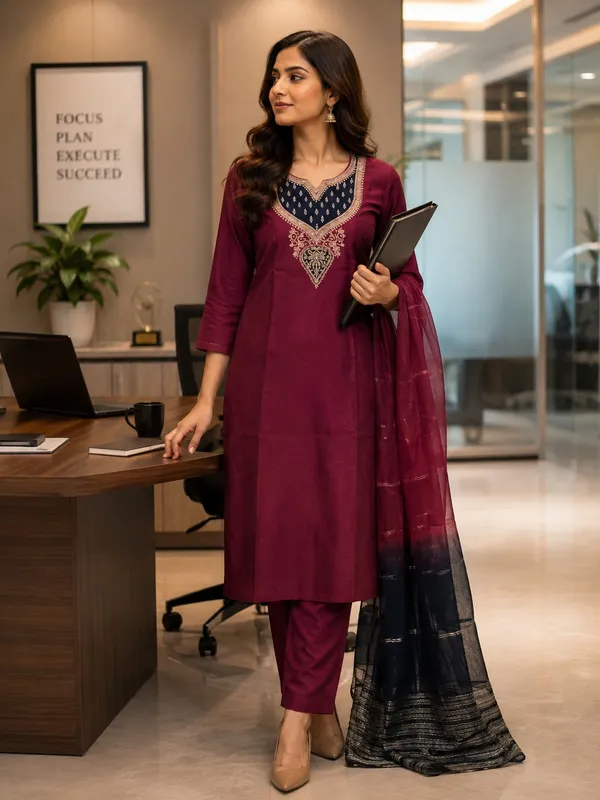 Maroon_Embroidered_Straight_Kurta_Set_for_Women