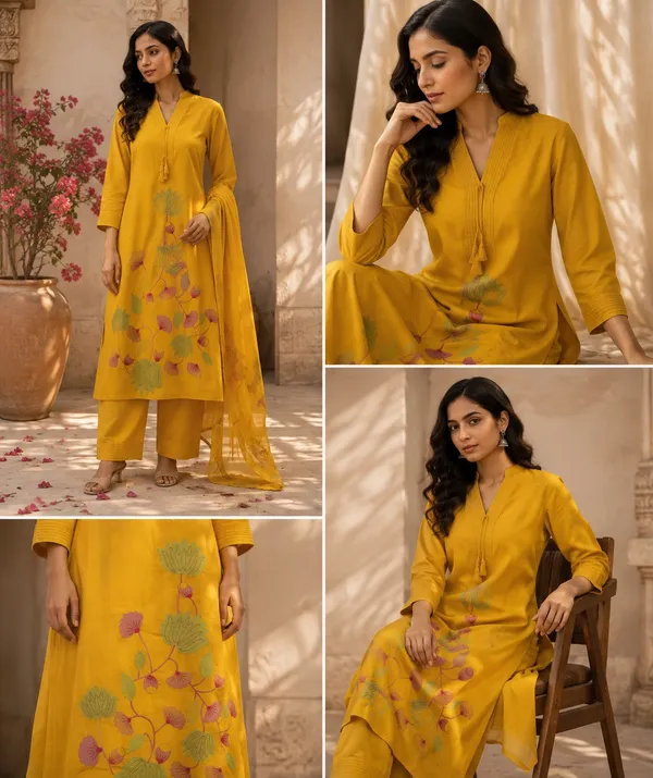 Yellow_Floral_Straight_Kurta_Set_For_Women