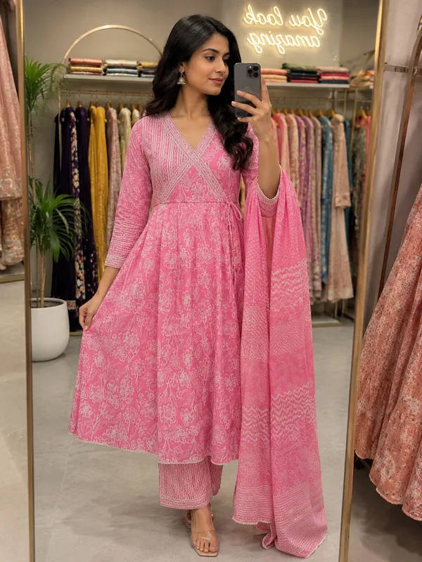 Pink_Printed_Flared_Anarkali_Suit_Set_for_Women
