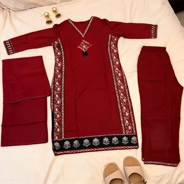 Maroon_Cotton_Straight_Fit_Kurta_Set_For_Women