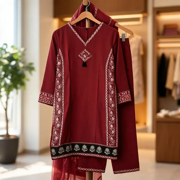 Maroon_Cotton_Straight_Fit_Kurta_Set_For_Women