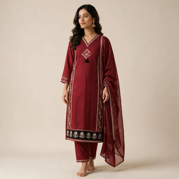 Maroon_Cotton_Straight_Fit_Kurta_Set_For_Women