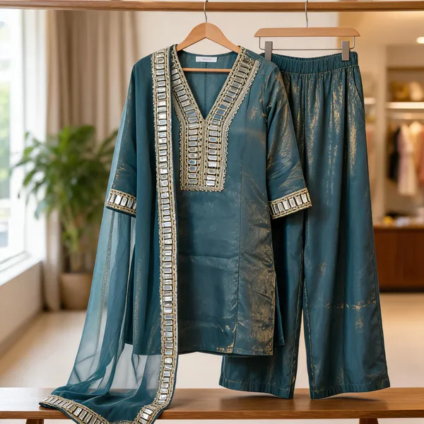 Blue_Silk_Mirror_Work_Printed_Straight_Kurta_Set_For_Women