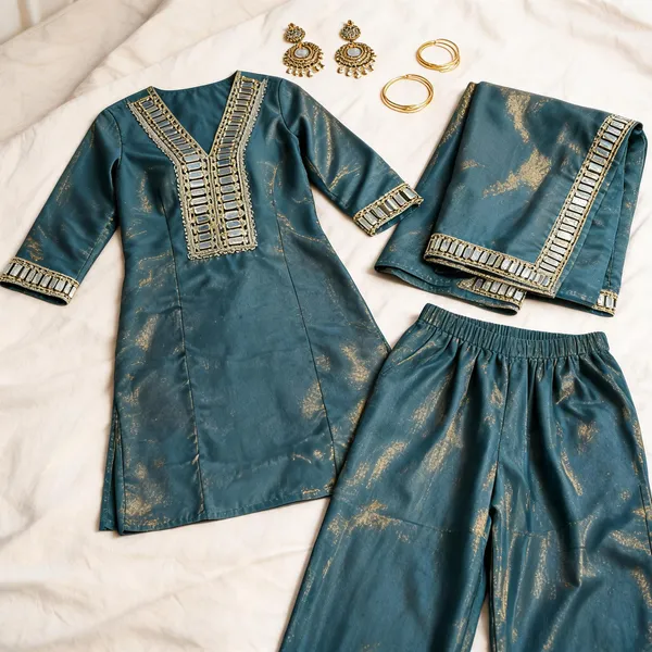 Blue_Silk_Mirror_Work_Printed_Straight_Kurta_Set_For_Women