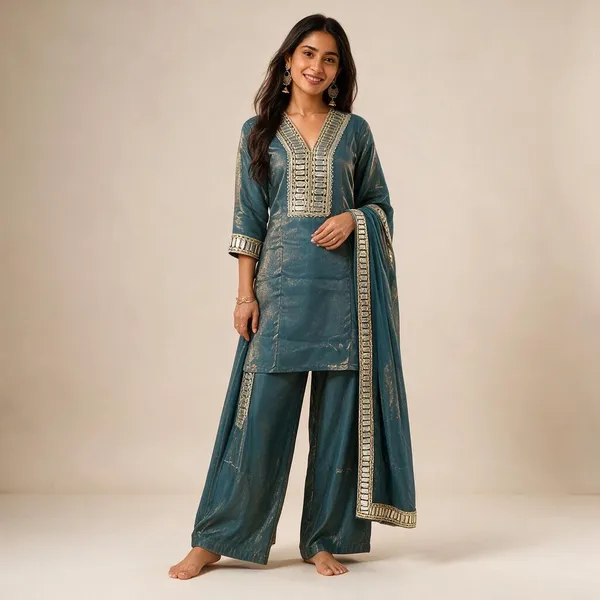 Blue_Silk_Mirror_Work_Printed_Straight_Kurta_Set_For_Women