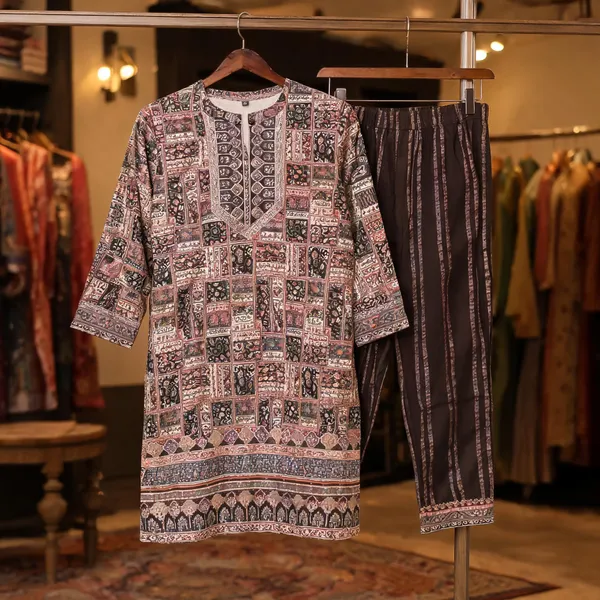 Brown_Masleen_Printed_Straight_Kurta_Set_For_Women