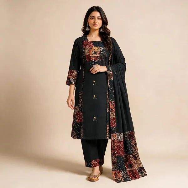 Black_Cotton_Printed_Straight_Kurta_Set_For_Women