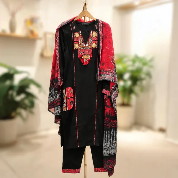 Black_Cotton_Printed_Straight_Kurta_Set_For_Women