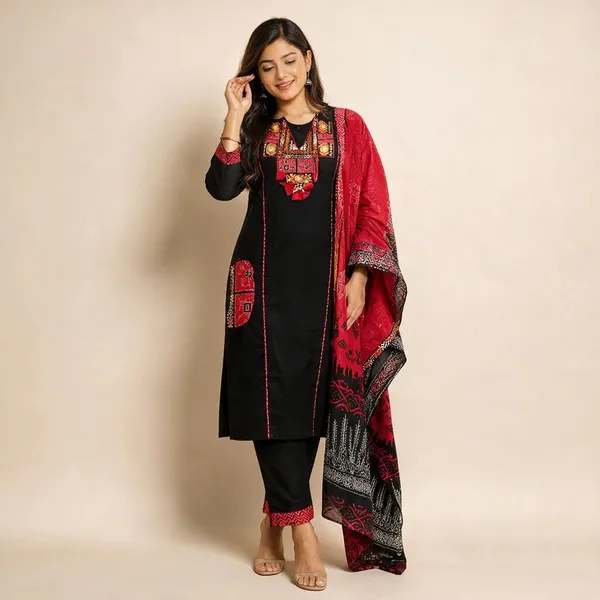 Black_Cotton_Printed_Straight_Kurta_Set_For_Women