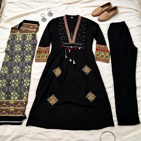 Black_Cotton_Flared_Anarkali_Suit_Set_For_Women