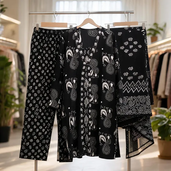 Black_Cotton_Printed_Straight_Kurta_Pant_Dupatta_Set_For_Women