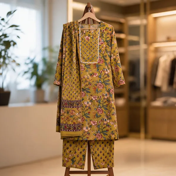 Mustard_Cotton_Straight_Floral_Print_Kurta_Set_For_Women