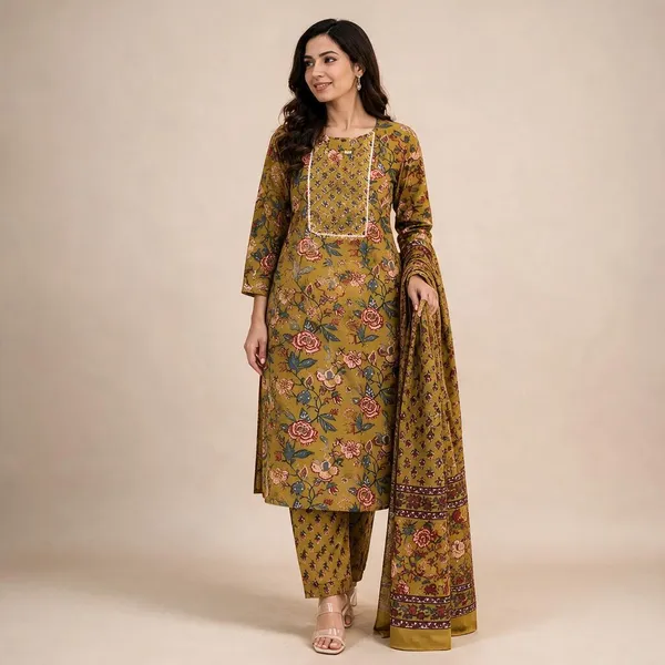 Mustard_Cotton_Straight_Floral_Print_Kurta_Set_For_Women