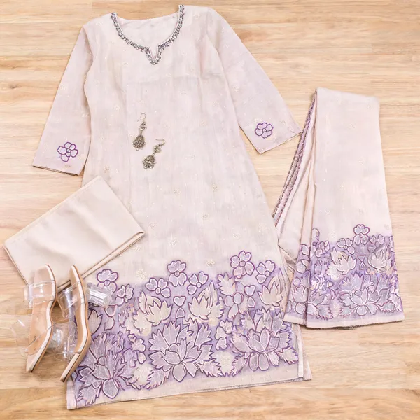Beige_Kota_Doria_Jamdani_Straight_Embroidered_Kurta_Set_For_Women