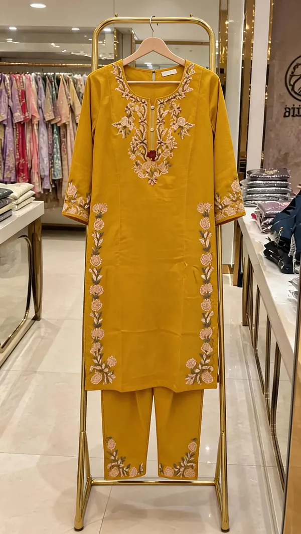 Mustard_Cotton_Straight_Embroidered_Kurta_Set_For_Women