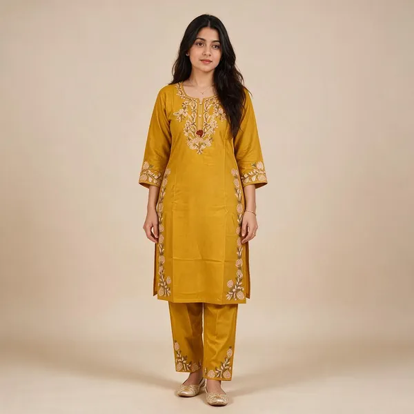 Mustard_Cotton_Straight_Embroidered_Kurta_Set_For_Women