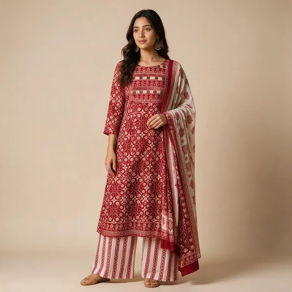 Maroon_Cotton_Printed_Kurta_Palazzo_Dupatta_Set_For_Women