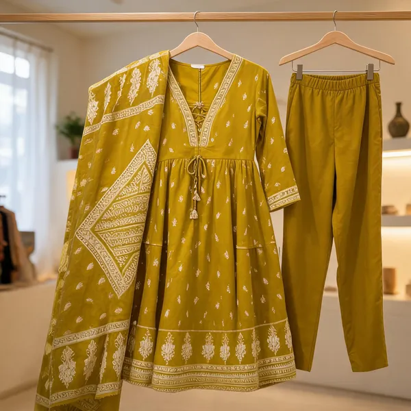 Mustard_Cotton_Flared_Printed_Anarkali_Suit_Set_For_Women