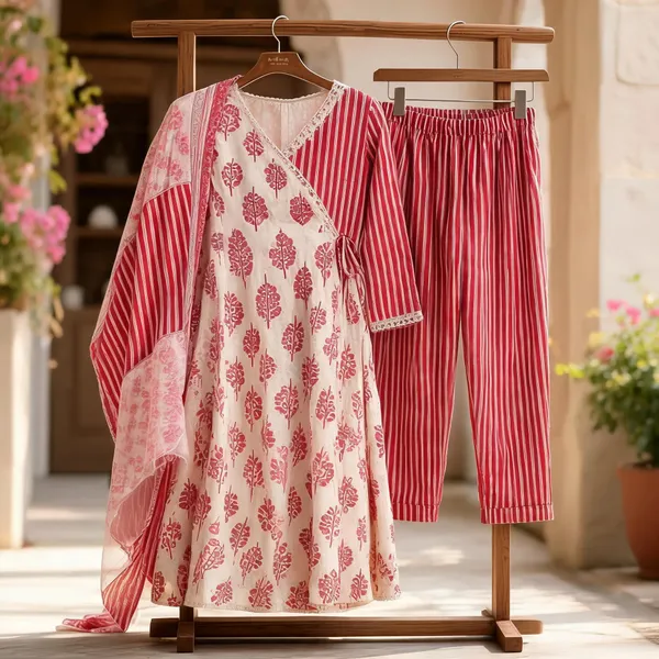 Pink_Cotton_Flared_Printed_Anarkali_Kurta_Set_For_Women