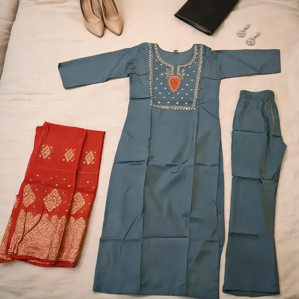 Blue_Silk_Straight_Embroidered_Kurta_Dupatta_Set_For_Women