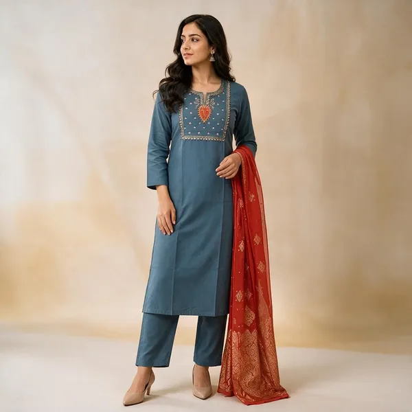 Blue_Silk_Straight_Embroidered_Kurta_Dupatta_Set_For_Women