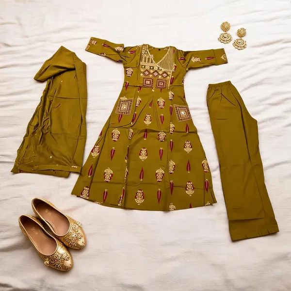 Olive_Cotton_Flared_Printed_Anarkali_Suit_Set_For_Women