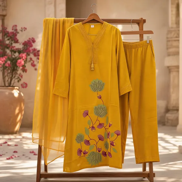 Yellow_Mul_Cotton_Straight_Floral_Print_Kurta_Set_For_Women