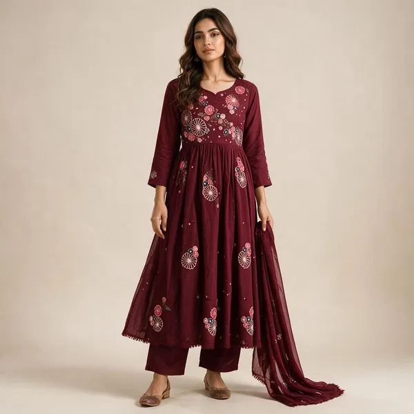 Maroon_Mul_Cotton_Flared_Embroidered_Anarkali_Suit_Set_For_Women