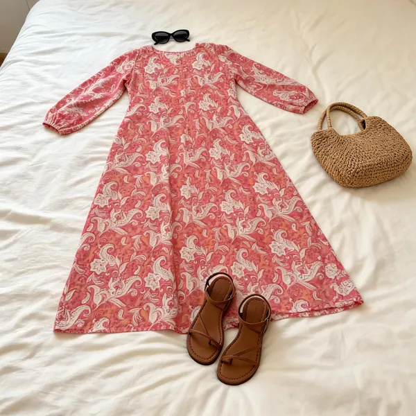 Coral_Cotton_Flared_Printed_Long_Sleeve_Maxi_Dress_For_Women