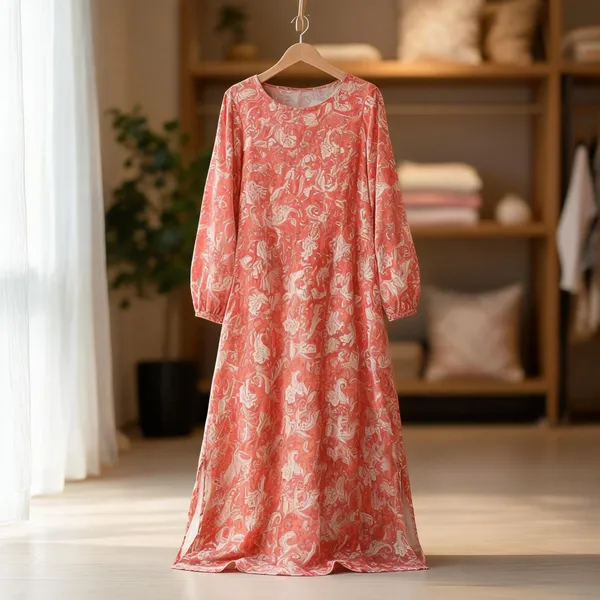 Coral_Cotton_Flared_Printed_Long_Sleeve_Maxi_Dress_For_Women