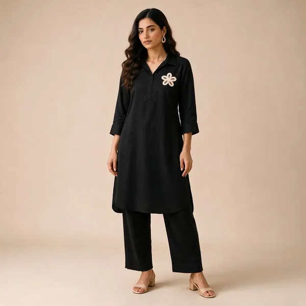 Black_Cotton_Straight_Fit_Embellished_Kurta_Pant_Set_For_Women