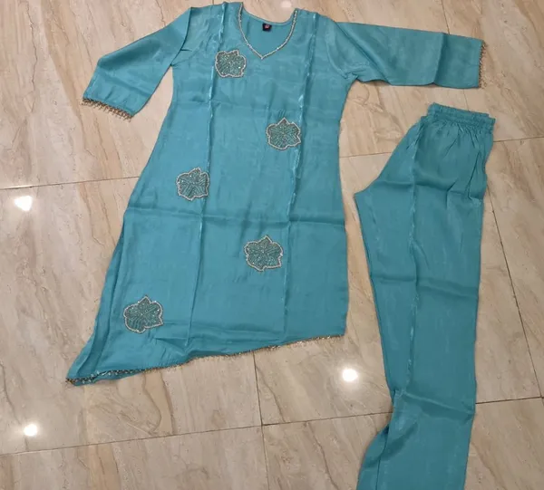 Turquoise_Embroidered_Kurta_Palazzo_Set_For_Women