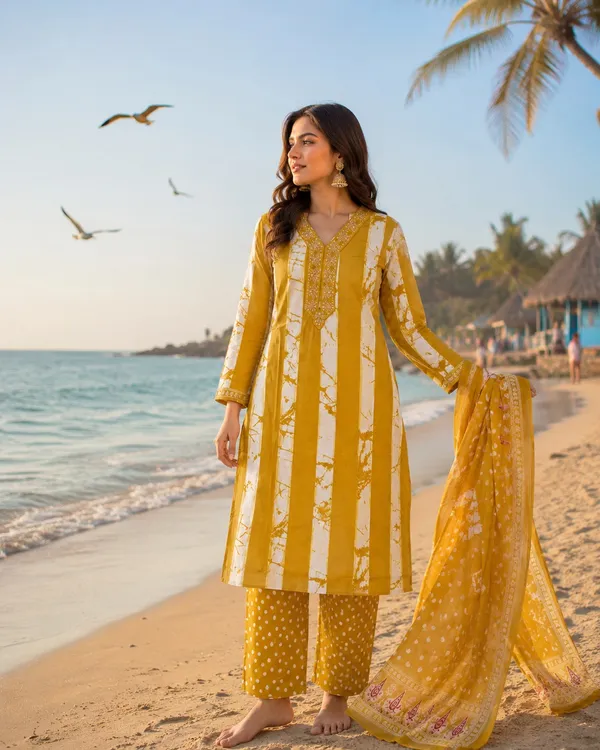 Mustard_Printed_Straight_Kurta_Set_For_Women