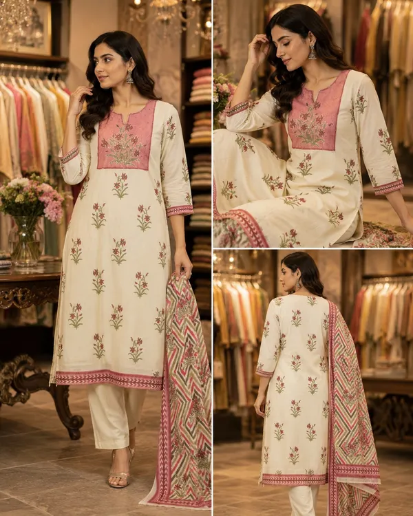 Cream_Floral_Print_Straight_Kurta_Set_for_Women