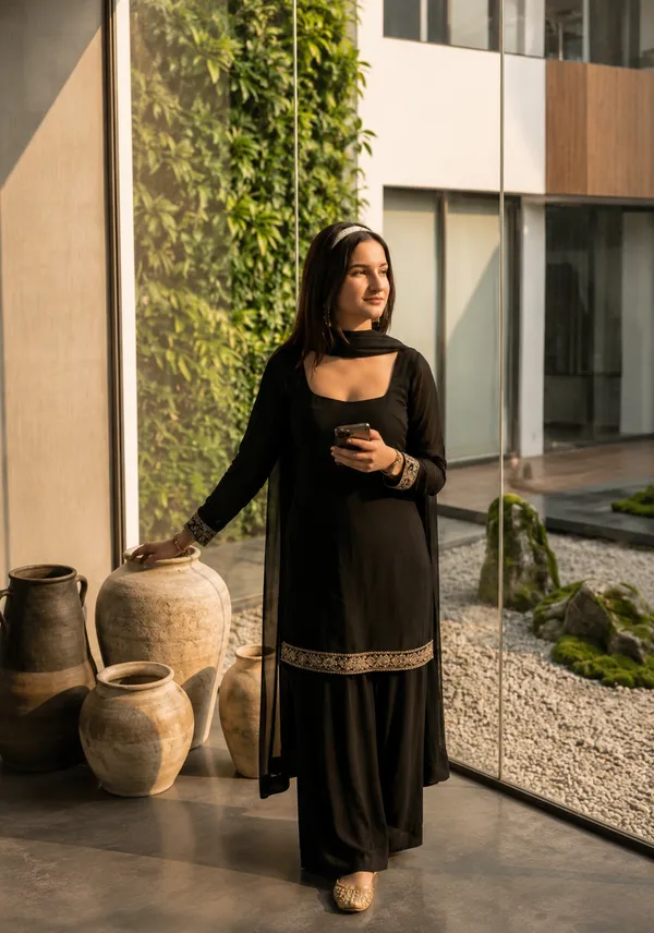 Black_Faux_Georgette_Party_Wear_Ethnic_Kurta_Palazzo_Set_For_Women