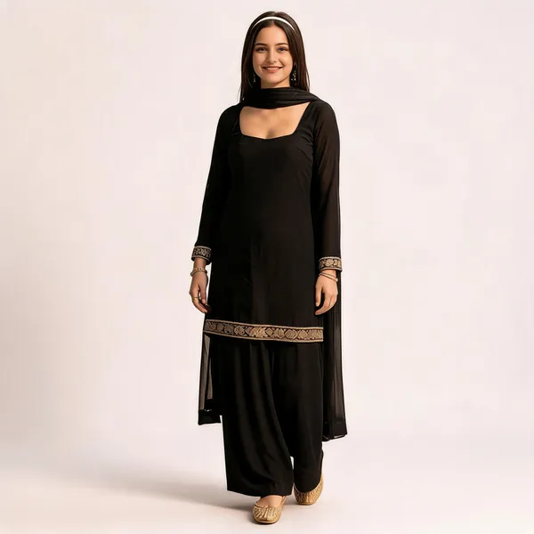 Black_Faux_Georgette_Party_Wear_Ethnic_Kurta_Palazzo_Set_For_Women