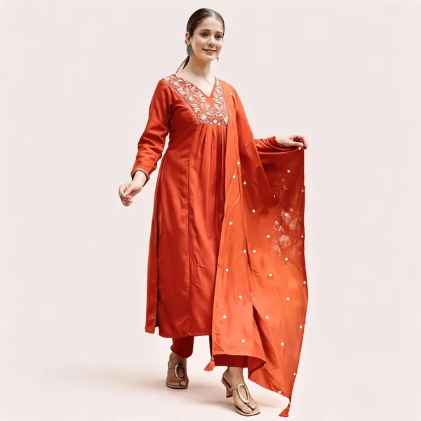 Orange_Viscose_Rayon_Embroidered_Kurta_Set_With_Palazzo_Pants_And_Dupatta_For_Women