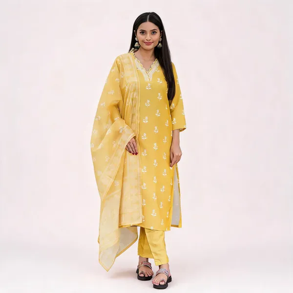 Yellow_Rayon_Tabby_Dupatta_Embroidered_Kurti_Pant_Dupatta_Set_For_Women