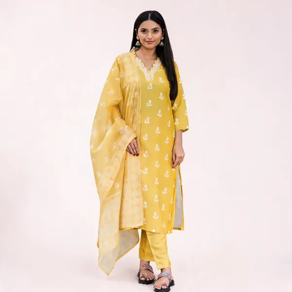 Yellow_Rayon_Tabby_Dupatta_Embroidered_Kurti_Pant_Dupatta_Set_For_Women